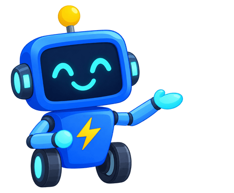 Volti, a smiling blue robot, waving hello